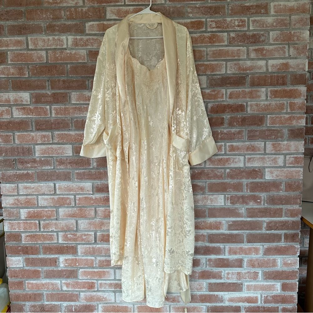 Vintage Victoria’s Secret Gold Label Robe Gown Set Ivory Bridal Women’s Large